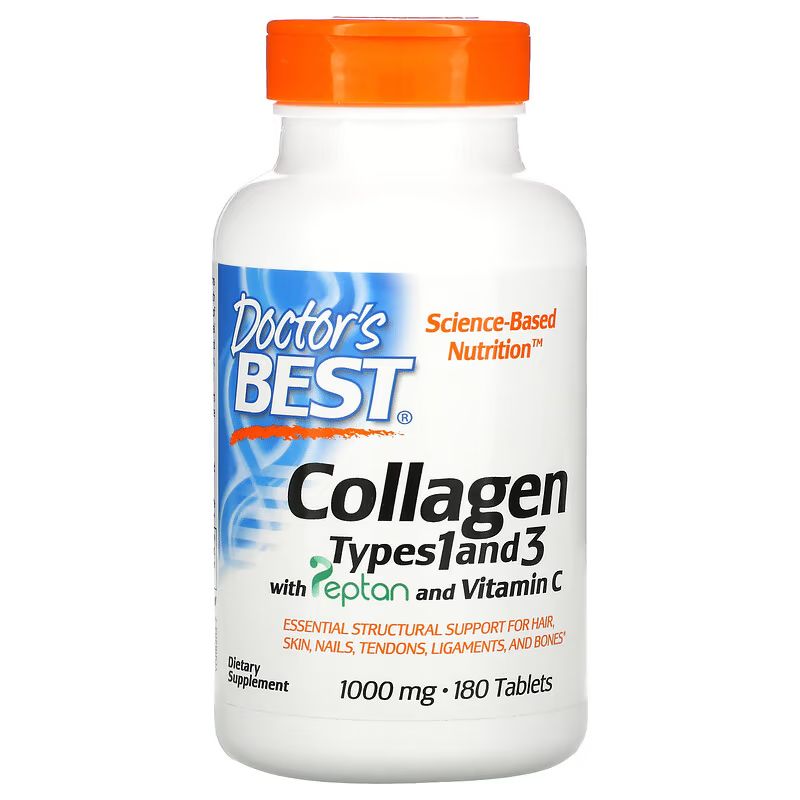 Collagen Types 1 and 3 with Peptan and Vitamin C, 1,000 mg (180 Tablets)