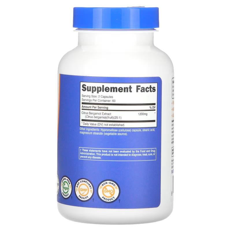 Citrus Bergamot 600mg (120 Caps) label Nutricost
