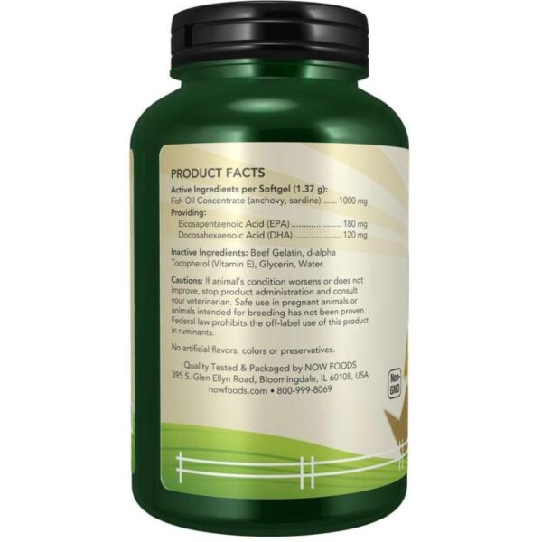 Omega-3 Support For Dogs & Cats (180 Softgels) Now Foods Pet Supplement Facts